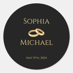 Sticker Rond Anneaux-Mariages noirs et or-