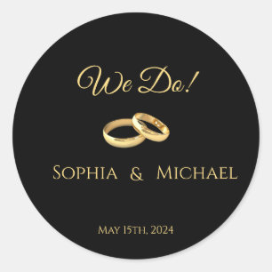 Sticker Rond Anneaux-Mariages noirs et or-