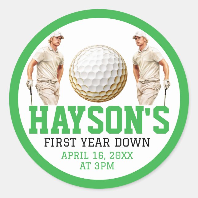 Sticker Rond Année Après Année, Golf ! 1ère fête d'anniversaire (Devant)