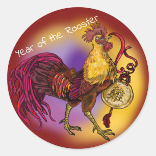 Sticker Rond Année chinoise de zodiaque du coq