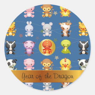 Sticker Rond Année chinoise des animaux zodiaques du dragon