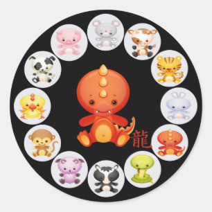Sticker Rond Année chinoise du zodiaque du dragon