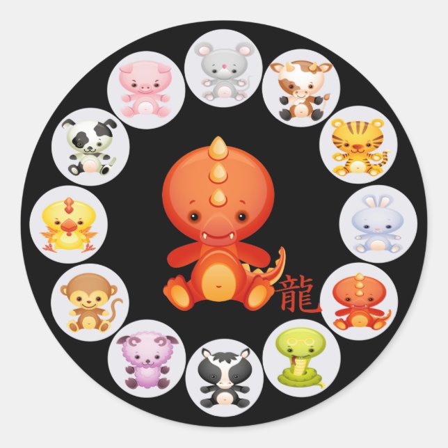 Sticker Rond Année chinoise du zodiaque du dragon (Devant)