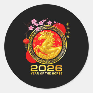 Sticker Rond Année du cheval 2026 Nouvel An lunaire chinois hom