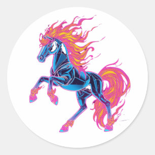 Sticker Rond Année du Cheval de Feu 2026 Majestueux Chinois