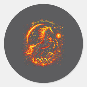 Sticker Rond Année du cheval de feu 2026 Nouvel An chinois luna
