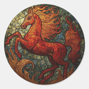Sticker Rond Année du Cheval de Feu 2026 Zodiaque Chinois Majes