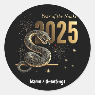 Sticker Rond Année du serpent 2025 Zodiac chinois personnalisab