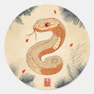 Sticker Rond Année du serpent Majestic Cobra Double Bonheur