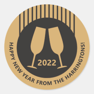 Sticker Rond Année et texte personnalisés Champagne