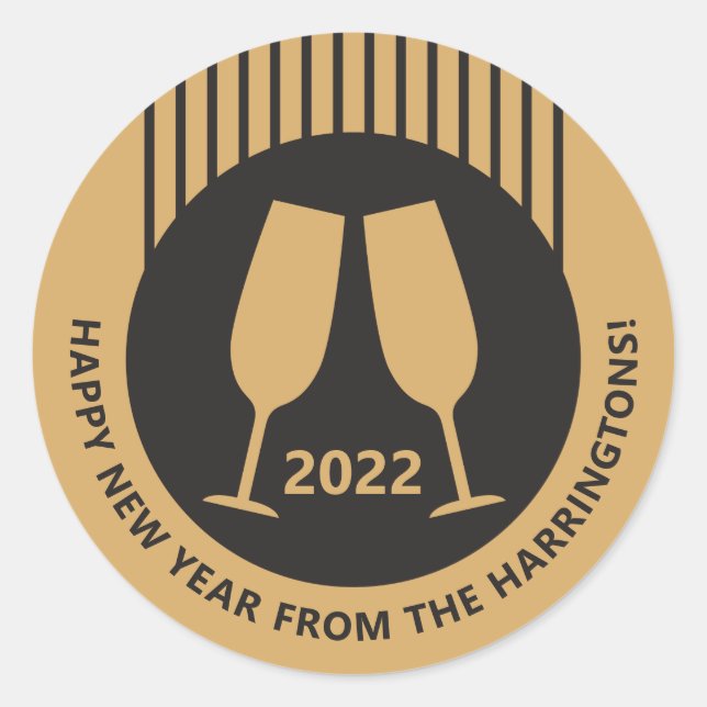 Sticker Rond Année et texte personnalisés Champagne (Devant)