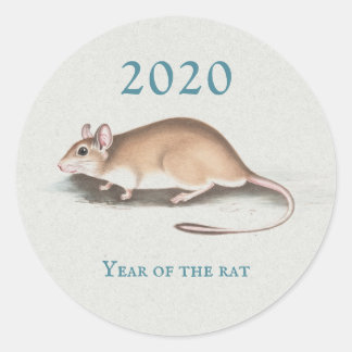 Sticker Rond Année Rat 2020 Chinois Nouvel An Vintage Souris Bl
