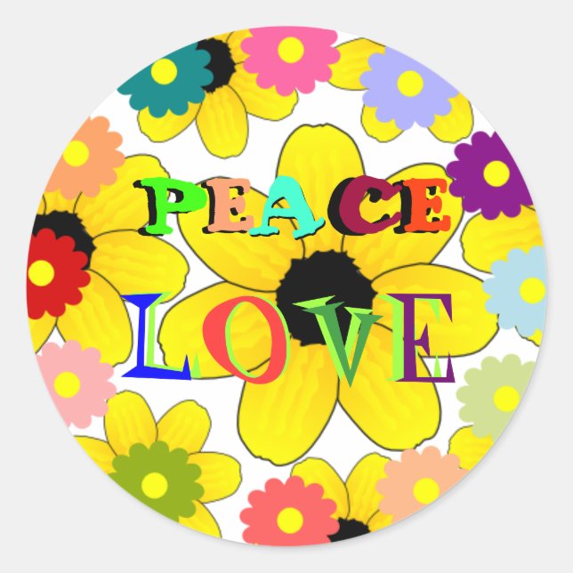 Sticker Rond Années 60 : Collier Paix et Amour (Devant)