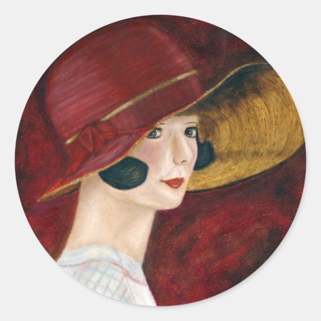 Sticker Rond Années folles Années 1920 Flapper Girl en Casquett (Devant)