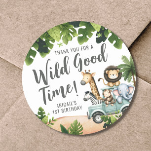 Sticker Rond Anniversaire 1 an Wild One Jungle Safari