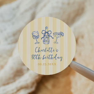 Sticker Rond Anniversaire 30 Ans Adulte Été Dessiné à la Main