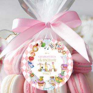 Sticker Rond Anniversaire 4 ans Rose Alice au Pays des Merveill