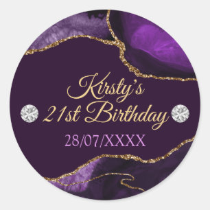 Sticker Rond Anniversaire Agate Pailleté Violet et Or