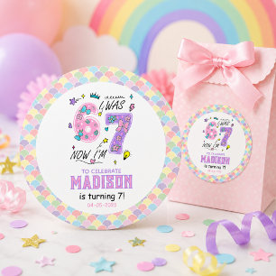 Sticker Rond Anniversaire arc-en-ciel 7 ans J'avais 6 ans, ma