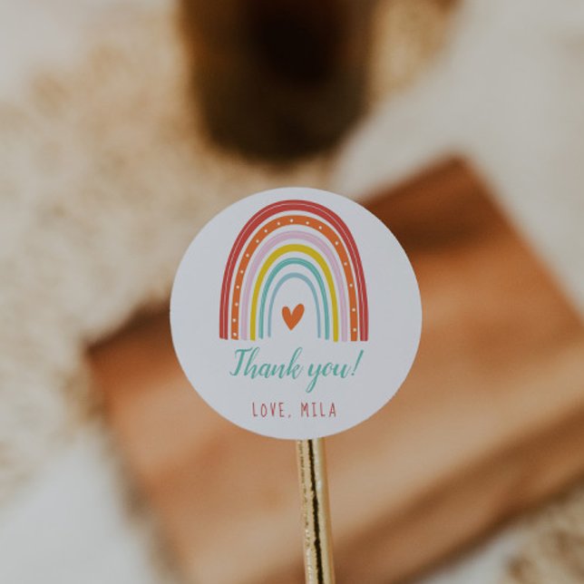 Sticker Rond Anniversaire arc-en-ciel et soleil (Créateur téléchargé)