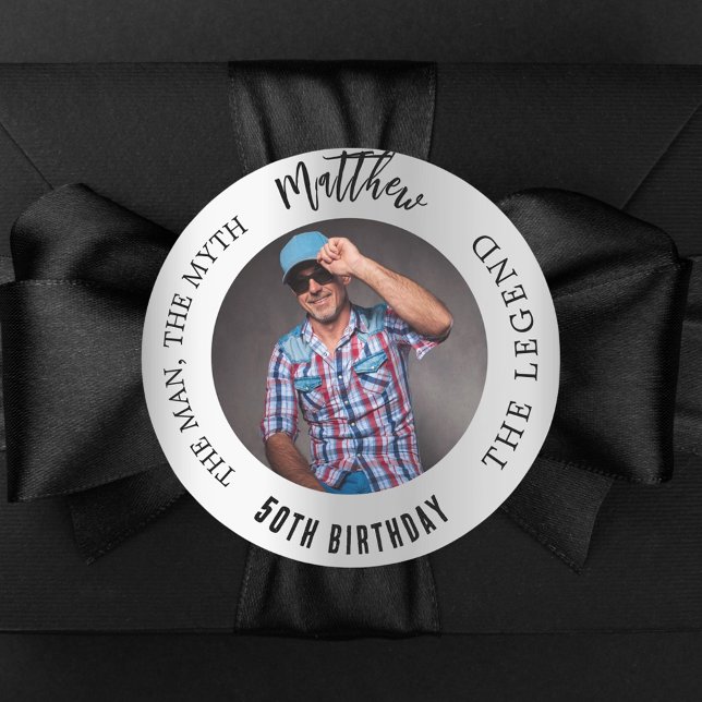 Sticker Rond Anniversaire argent photo homme mythe légende (Créateur téléchargé)