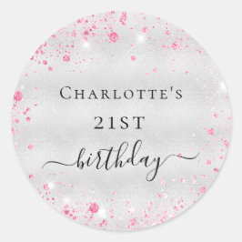 Sticker Rond Anniversaire argent rose parties scintillant monog