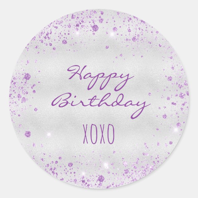 Sticker Rond Anniversaire argent violet parties scintillant étr (Devant)
