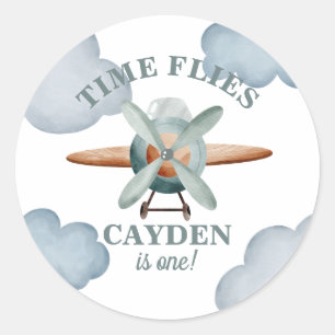 Sticker Rond Anniversaire avion Temps qui passe