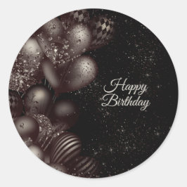Sticker Rond Anniversaire Black Parties scintillant Ballons Fêt