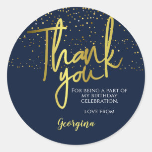 Sticker Rond Anniversaire Blue Gold Typographie Merci
