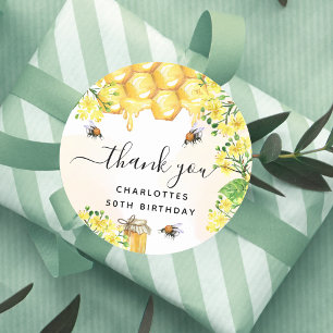 Sticker Rond Anniversaire bourdon abeilles florale miel merci