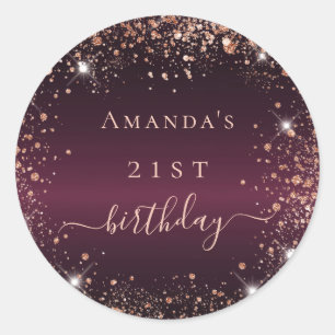 Sticker Rond Anniversaire Bourgogne parties scintillant nom de