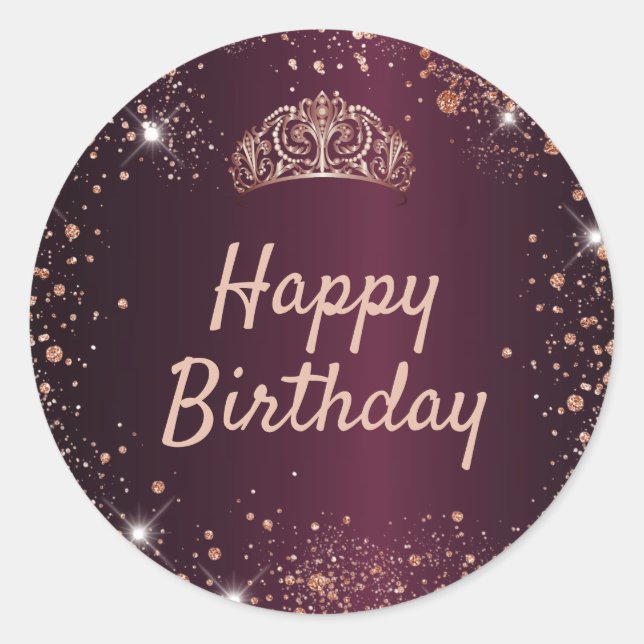 Sticker Rond Anniversaire Bourgogne rose or parties scintillant (Devant)