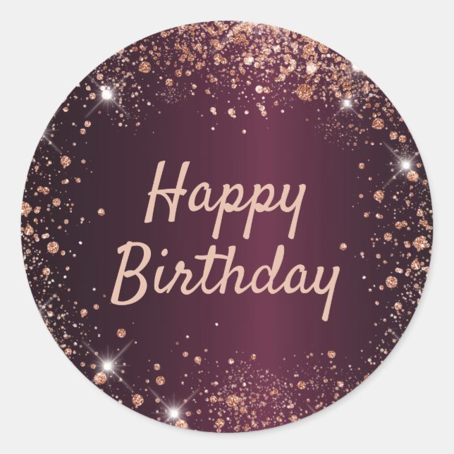 Sticker Rond Anniversaire Bourgogne rose or parties scintillant (Devant)