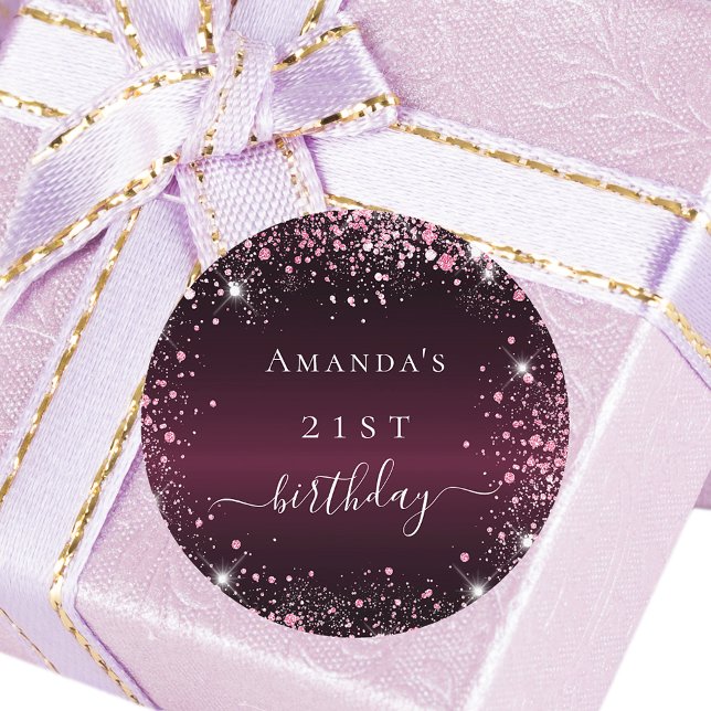 Sticker Rond Anniversaire Bourgogne rose parties scintillant no (Créateur téléchargé)
