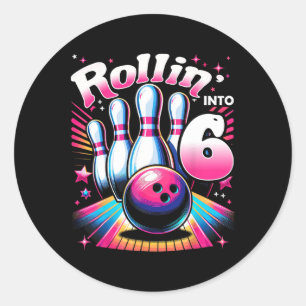 Sticker Rond Anniversaire Bowling Roulant Dans 6 Party 6ème Ann