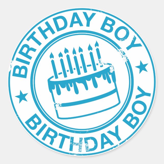 Sticker Rond Anniversaire Boy -effet tampon bleu- (Devant)