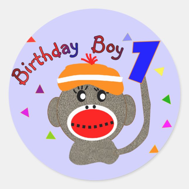 Sticker Rond Anniversaire BOY Sock singe 1 an (Devant)