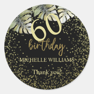 Sticker Rond Anniversaire Calligraphie Élégante Paillettes Or P