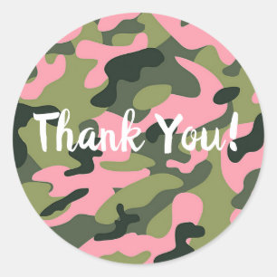 Sticker Rond Anniversaire Camouflage Armée Vert Rose de Campagn