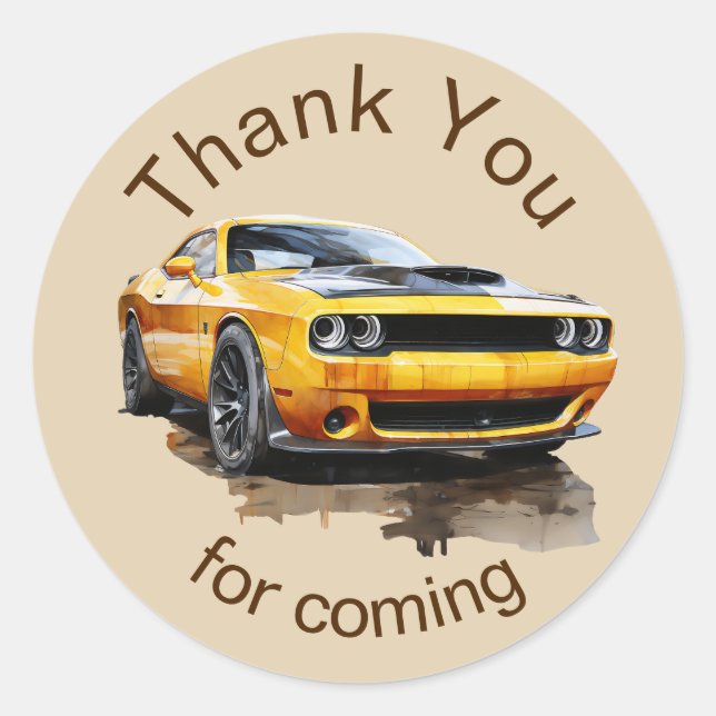 Sticker Rond Anniversaire Classic American Muscle Car merci (Devant)