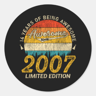 Sticker Rond anniversaire de 14 ans 2007 stupéfiant depuis 14e 