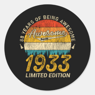 Sticker Rond anniversaire de 88 ans 1933 stupéfiant depuis 88e 