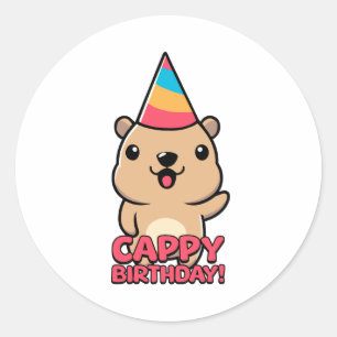 Sticker Rond Anniversaire de Cappy ! Caricature de Pun Capybara