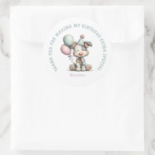 Sticker Rond Anniversaire de chien aquarelle fantaisiste