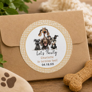 Sticker Rond Anniversaire de chien Let's Pawty