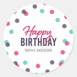 Sticker Rond Anniversaire de confettis turquoises roses