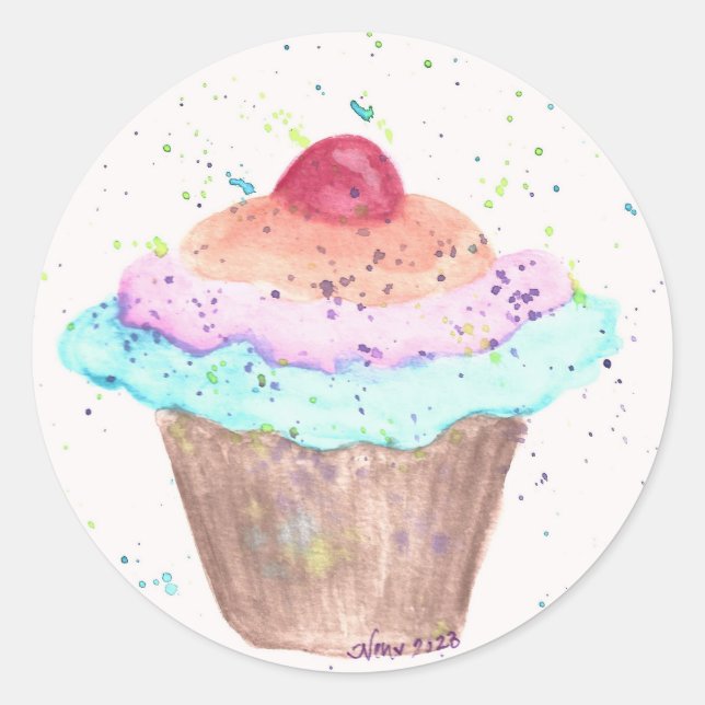 Sticker Rond Anniversaire de Cupcake (Devant)
