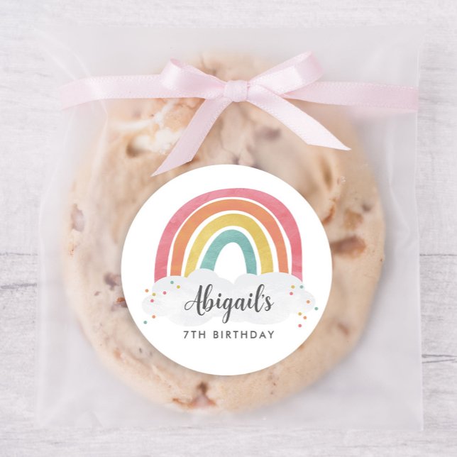 Sticker Rond Anniversaire de enfant de calligraphie arc-en-ciel (Créateur téléchargé)