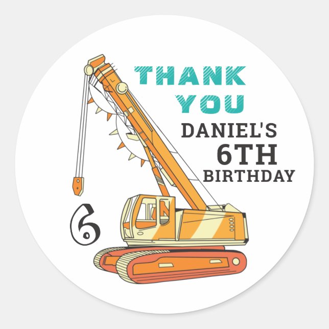 Sticker Rond Anniversaire de enfant de construction de la excav (Devant)